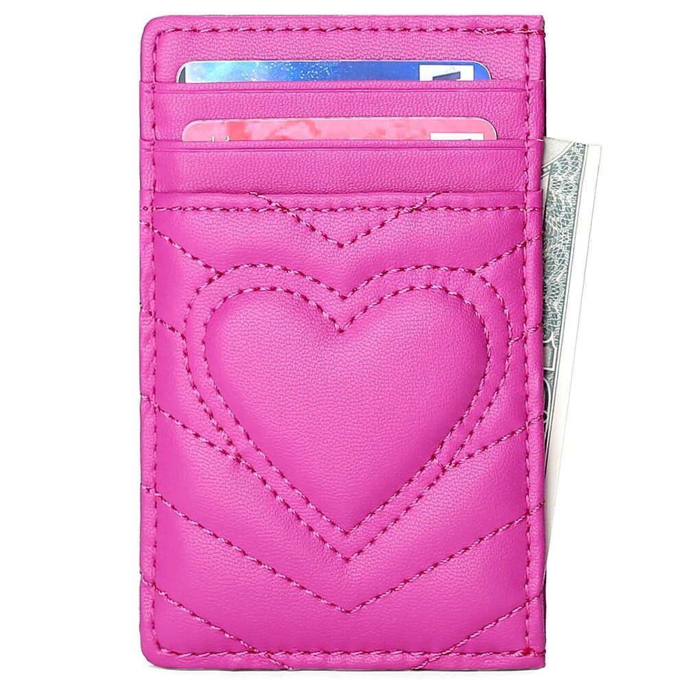 4158 Quilted Leather Credit Card Holder Wallet with RFID Blocking Hot Pink